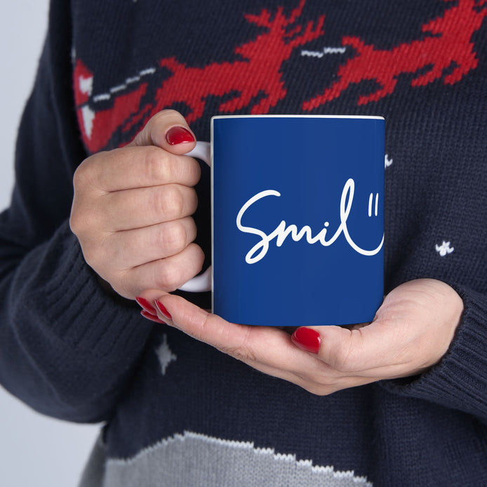 Dark Blue/White Smile Ceramic Coffee Mug - 11oz & 15oz