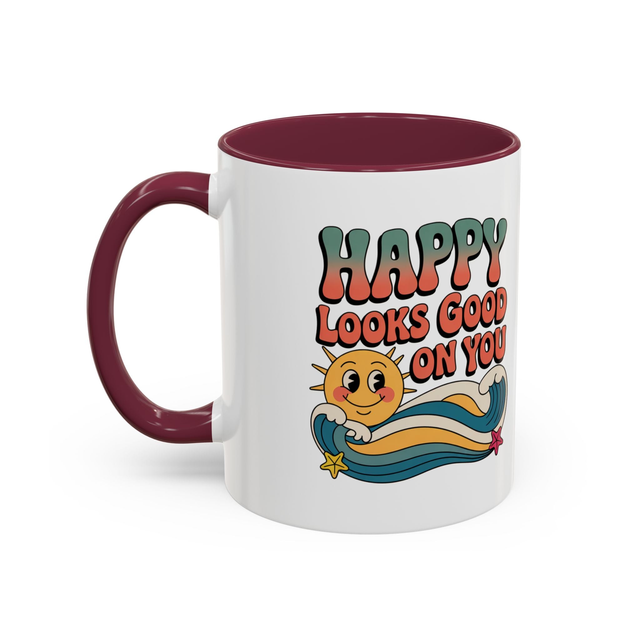 Retro 'Happy Looks Good on You' Colorful Ceramic Mug (11oz & 15oz)