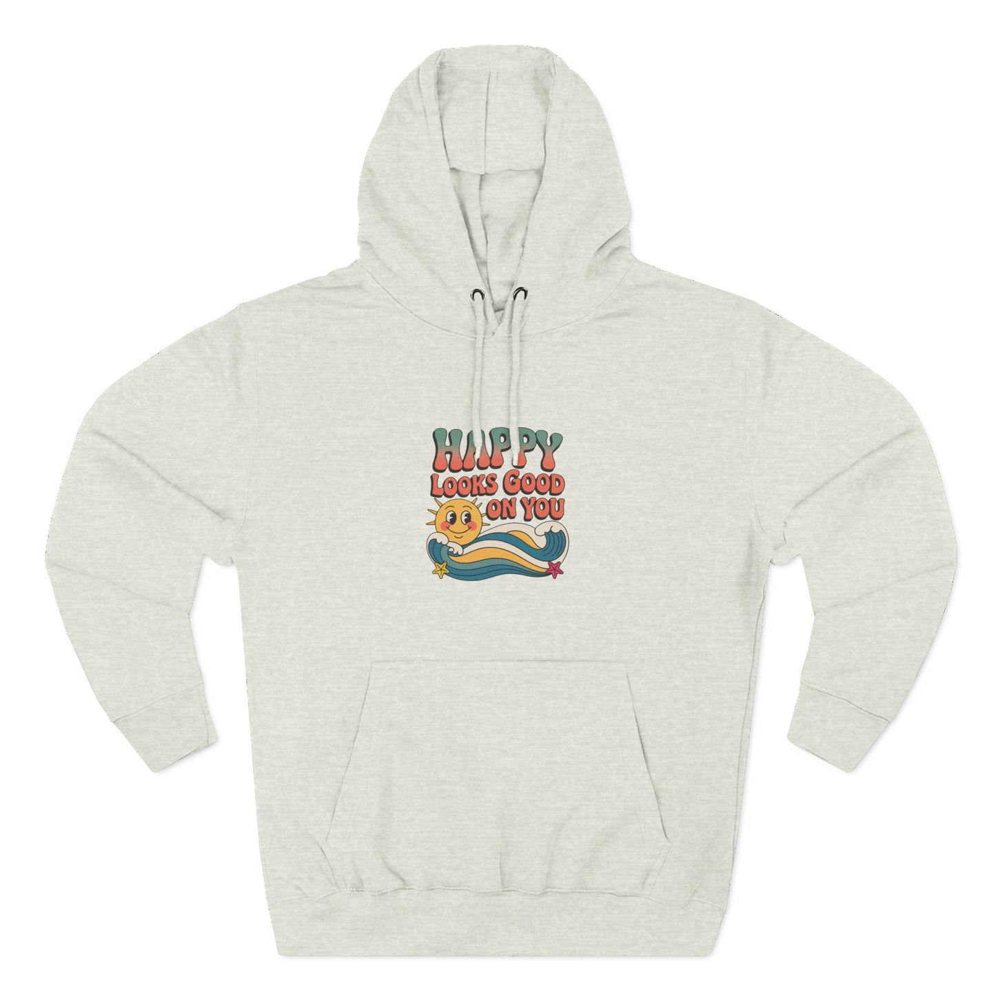 Happy Looks Good On You Hoodie — Retro Smiley Graphic Fleece Pullover