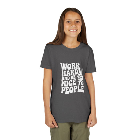 Youth Tee – "Work Hard and Be Nice to People" Retro Peace Sign Kids T‑Shirt