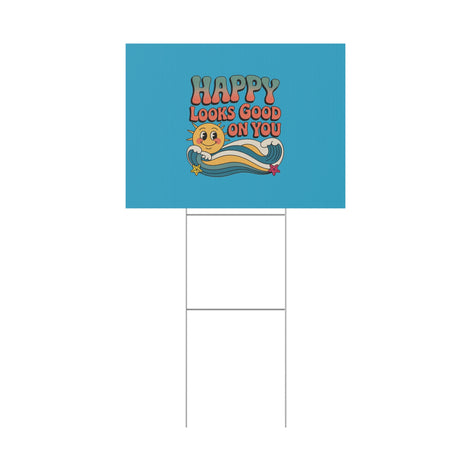 "Happy Looks Good On You" Retro Sun Positive Garden Sign