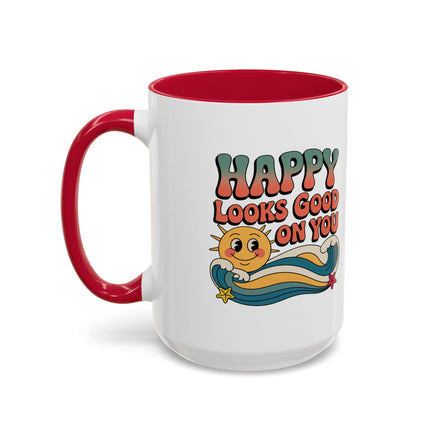 Retro 'Happy Looks Good on You' Colorful Ceramic Mug (11oz & 15oz)