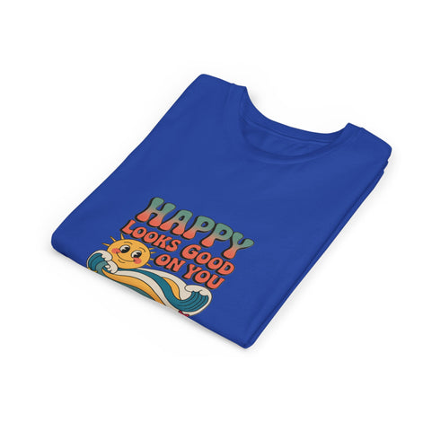 Youth Tee — "Happy Looks Good On You" Retro Sunshine Kids Shirt