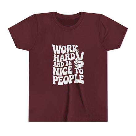 Youth Tee – "Work Hard and Be Nice to People" Retro Peace Sign Kids T‑Shirt
