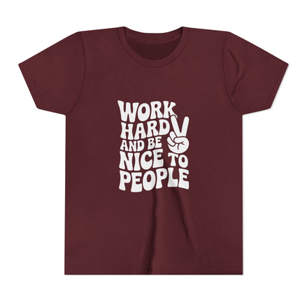 Youth Tee – "Work Hard and Be Nice to People" Retro Peace Sign Kids T‑Shirt
