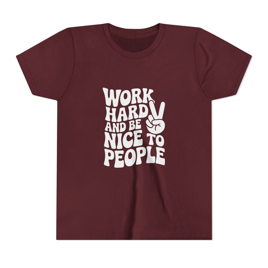Youth Tee – "Work Hard and Be Nice to People" Retro Peace Sign Kids T‑Shirt