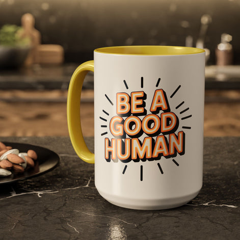 Ceramic Mug – "Be A Good Human" Retro Typography Coffee Cup (11oz & 15oz)