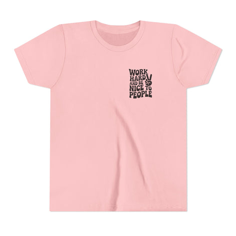 Youth Tee – "Work Hard and Be Nice to People" Retro Peace Sign Kids T‑Shirt